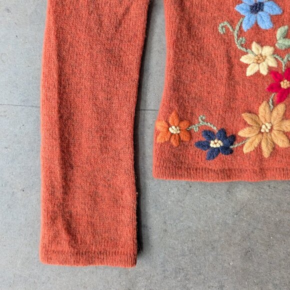Vintage Frost Orange Lambswool Full Zip Colorful Floral Embroidered Sweater XS - Picture 3 of 8